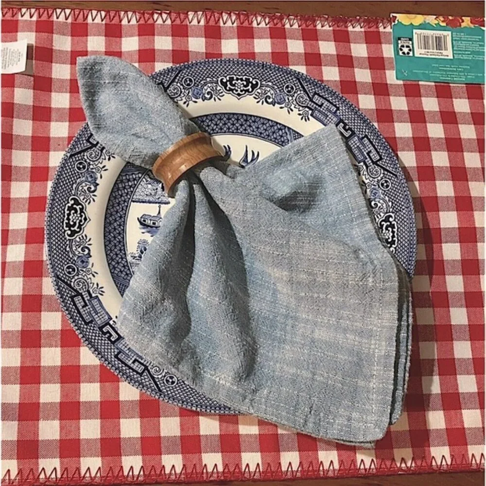 Pioneer Woman Heritage Patchwork Cotton Placemat Reversible Plaid Blue Red 4 PC